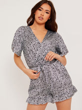 Load image into Gallery viewer, Wrap Front Belted Satin Printed Playsuit

