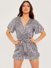 Load image into Gallery viewer, Wrap Front Belted Satin Printed Playsuit
