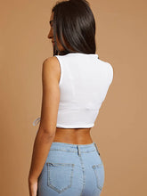 Load image into Gallery viewer, White Cut Out Shoulder Ribbed Ruched Crop Top
