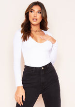 Load image into Gallery viewer, White Long Sleeve Plunge Bodysuit

