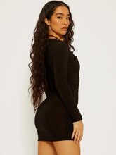 Load image into Gallery viewer, Peach Criss Cross Neck Slinky Bodycon Dress with Cutout Detail
